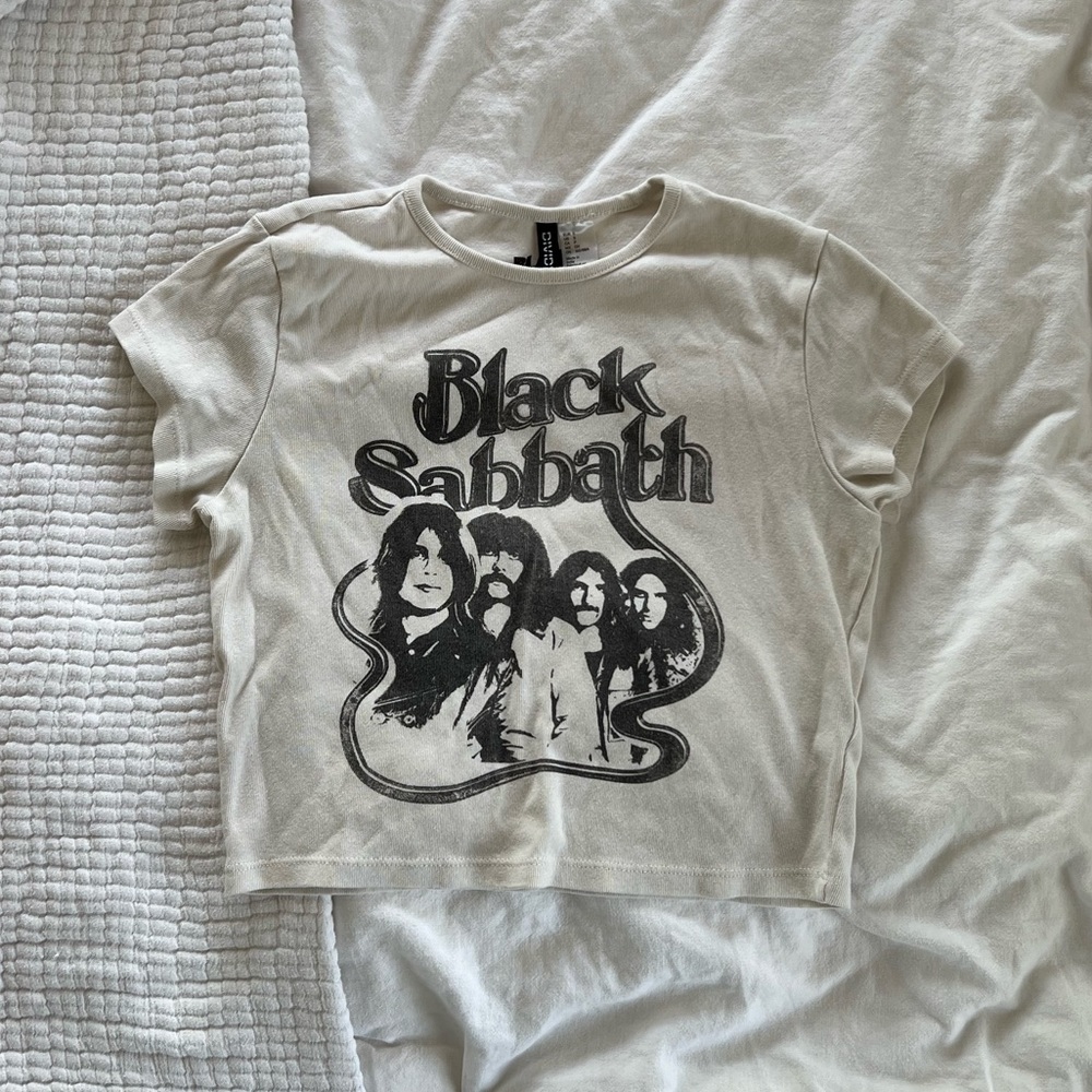 H&M Cream Black Sabbath Crop Top (S)